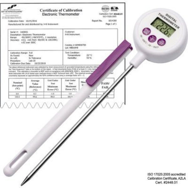 Bel-Art H-B Calibrated Electronic Stainless Steel Stem Thermometer -50/200C -58/392F 127mm Probe 609001700